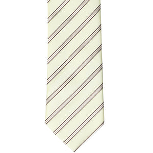 The front of a vanilla pencil striped tie