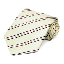 Load image into Gallery viewer, Cream and brown pencil striped extra long necktie, rolled to show pattern up close