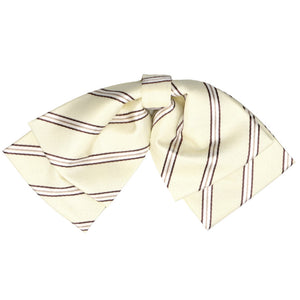 Cream and brown pencil striped floppy bow tie, front view