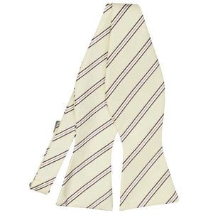 Cream and brown pencil striped self-tie bow tie, untied front view