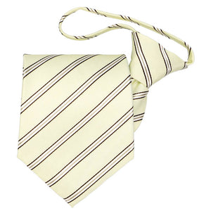 Cream and brown pencil striped zipper tie, folded front view