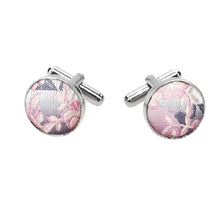 Load image into Gallery viewer, Vintage Pink and Gray Floral Pattern Fabric Cufflinks