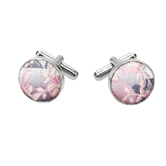 Vintage Pink and Gray Floral Pattern Fabric Cufflinks