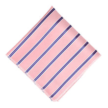 Load image into Gallery viewer, Pink, blue and white pencil striped pocket square, flat front view
