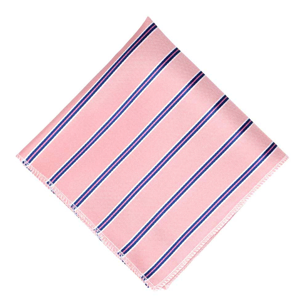Pink, blue and white pencil striped pocket square, flat front view