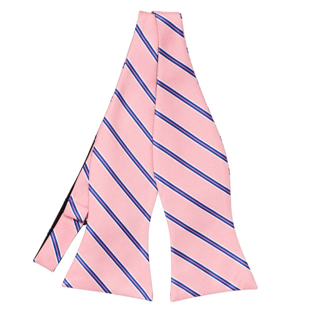Pink, blue and white pencil striped self-tie bow tie, untied front view