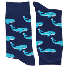 Load image into Gallery viewer, Pair of men&#39;s blue whale themed novelty socks