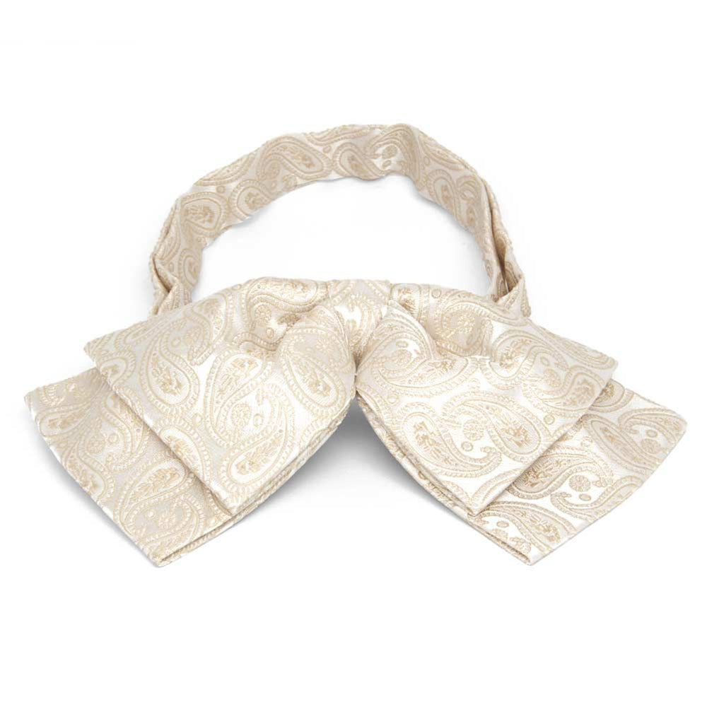 Front view of an off-white paisley floppy bow tie