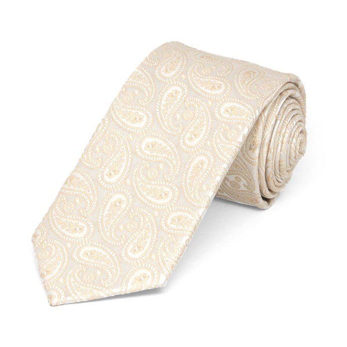 Off-white paisley slim necktie, rolled view