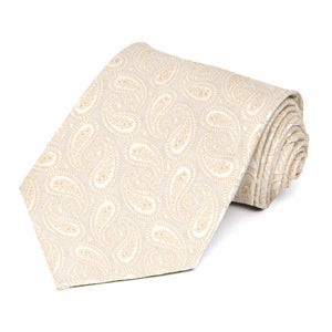 Rolled view of an off-white paisley necktie