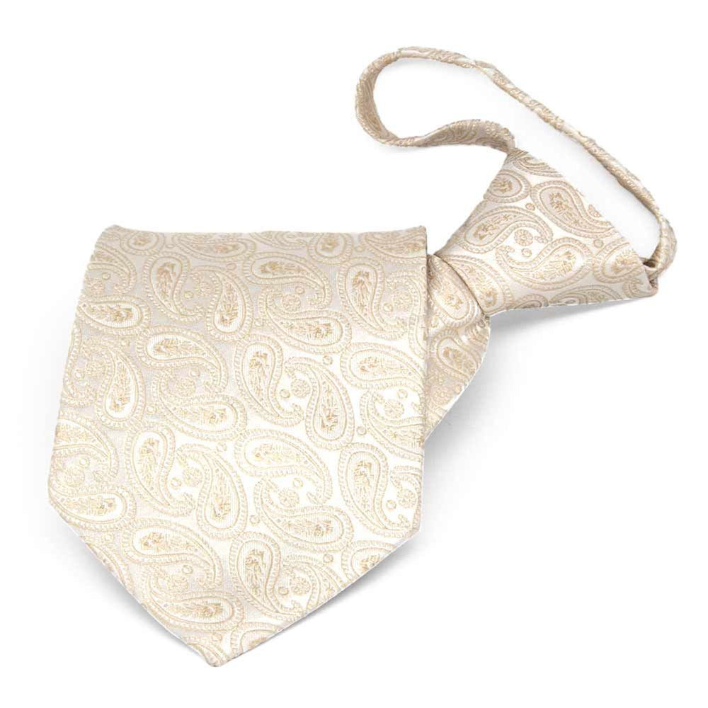 Off-white paisley zipper tie, folded front view