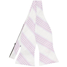 Load image into Gallery viewer, Untied front view of a white and light purple plaid self-tie bow tie
