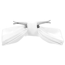 Load image into Gallery viewer, A white clip-on bow tie, opened and ready to attach
