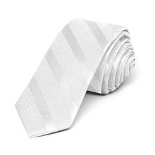 Load image into Gallery viewer, White Elite Striped Skinny Necktie, 2&quot; Width
