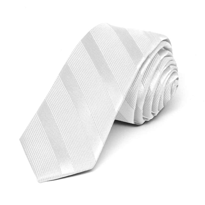 White Elite Striped Skinny Necktie, 2