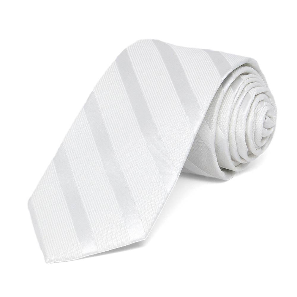 White Elite Striped Slim Necktie, 2.5
