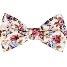 Load image into Gallery viewer, White, pink and blue floral pattern pre-tied bow tie