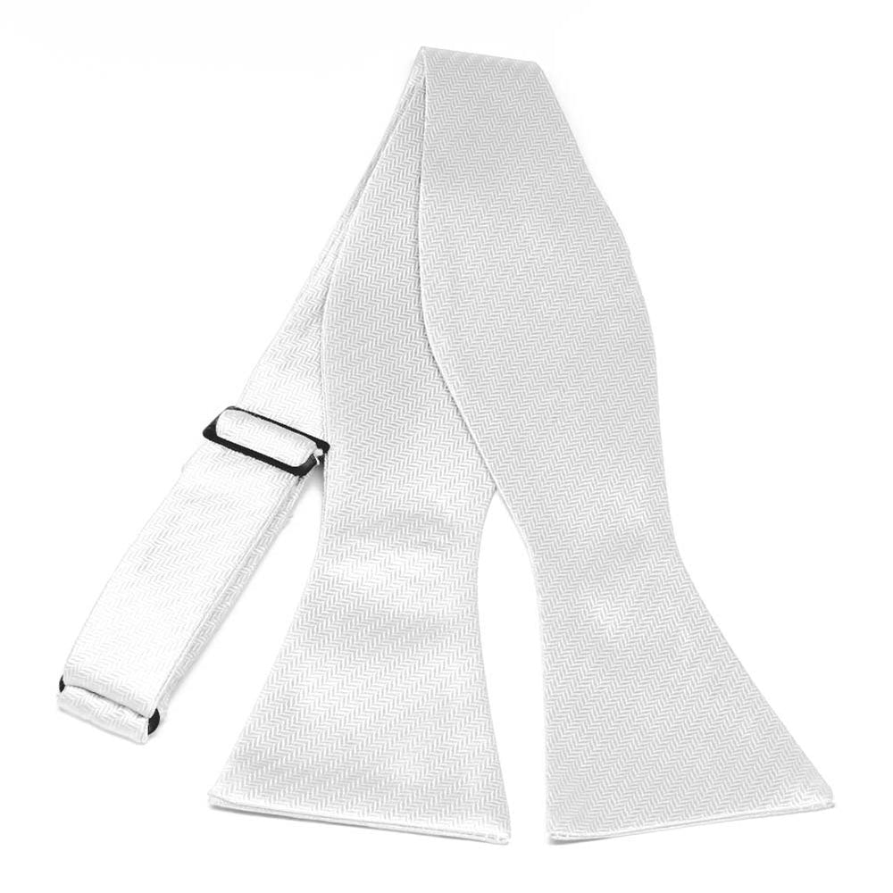 White Herringbone Silk Self-Tie Bow Tie
