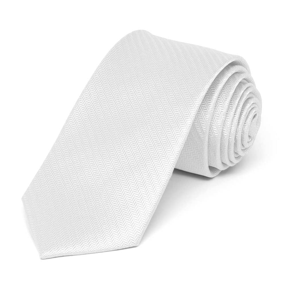 White Herringbone Silk Slim Necktie, 2.5