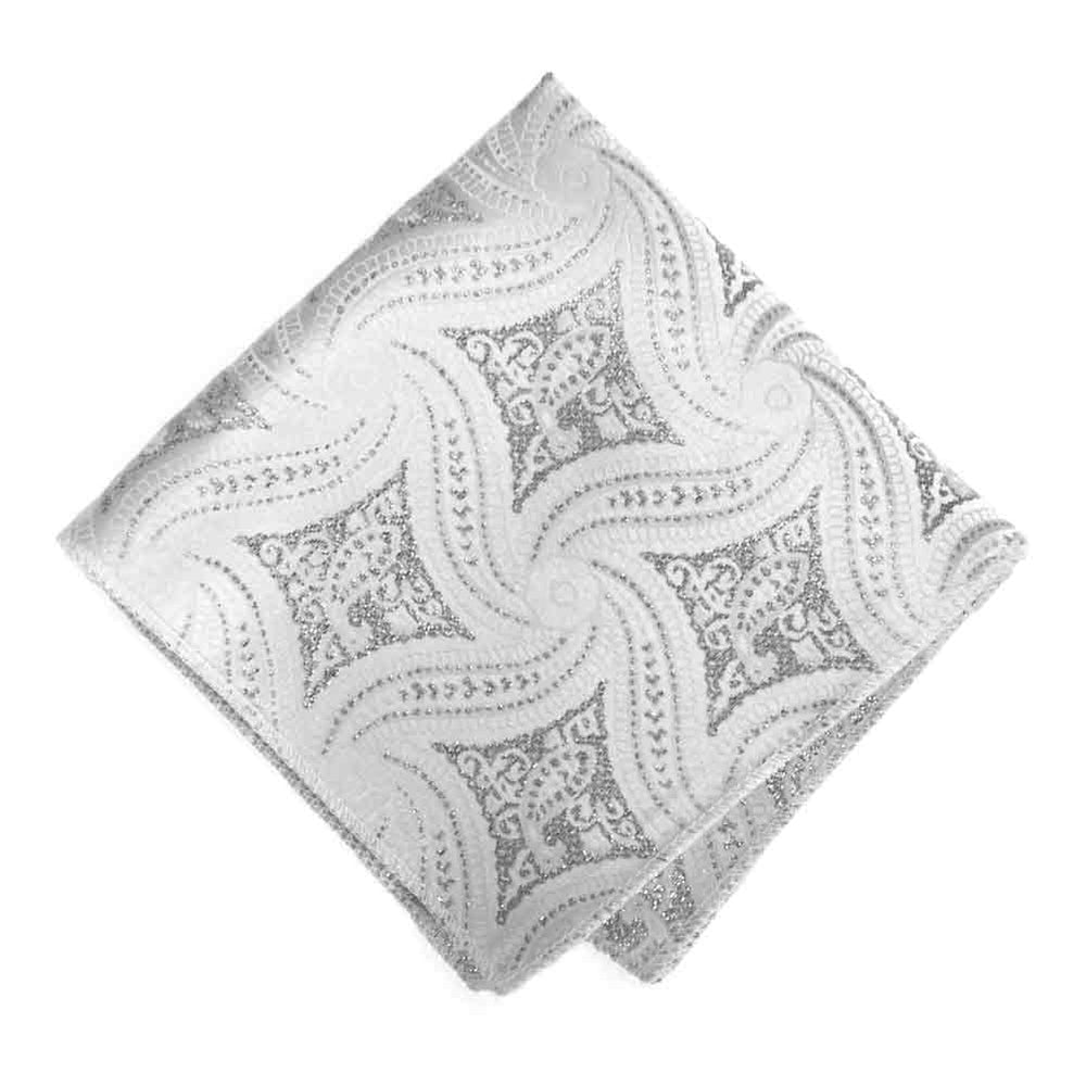 White and Silver Chadwick Paisley Pocket Square