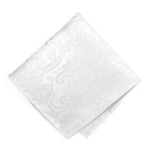 White paisley pocket square, flat front view