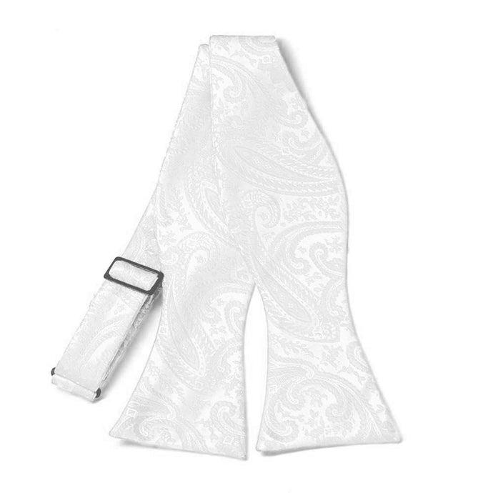 White paisley self-tie bow tie, untied front view