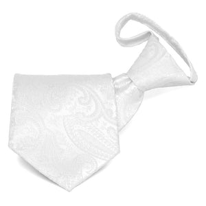 White paisley zipper tie, folded front view