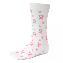 Load image into Gallery viewer, White breast cancer awareness socks with pink ribbons