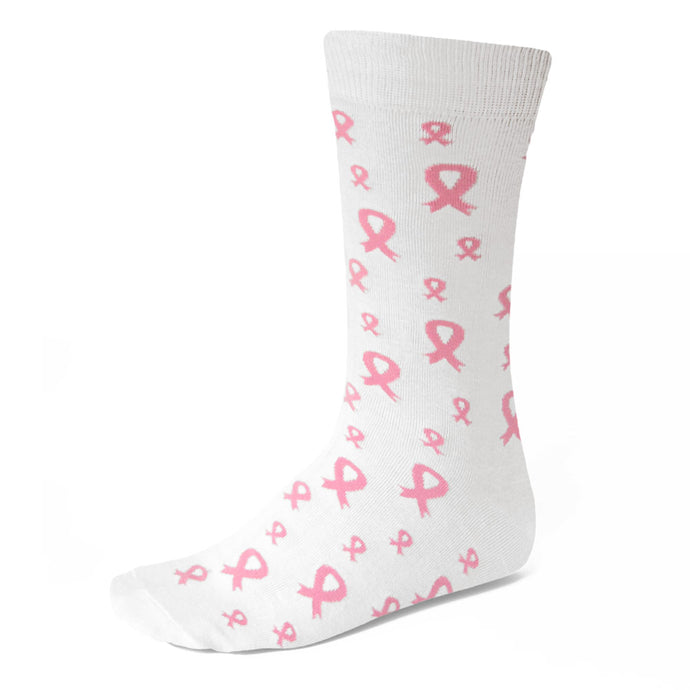 White breast cancer awareness socks with pink ribbons
