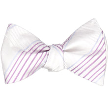 Load image into Gallery viewer, A tied self-tie bow tie in a white plaid pattern