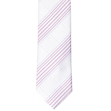 Load image into Gallery viewer, The front bottom view of a white plaid slim tie