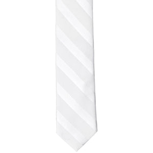 The front of a white tone-on-tone striped tie
