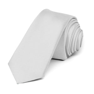 White Skinny Woven Staff Tie, 2" Width