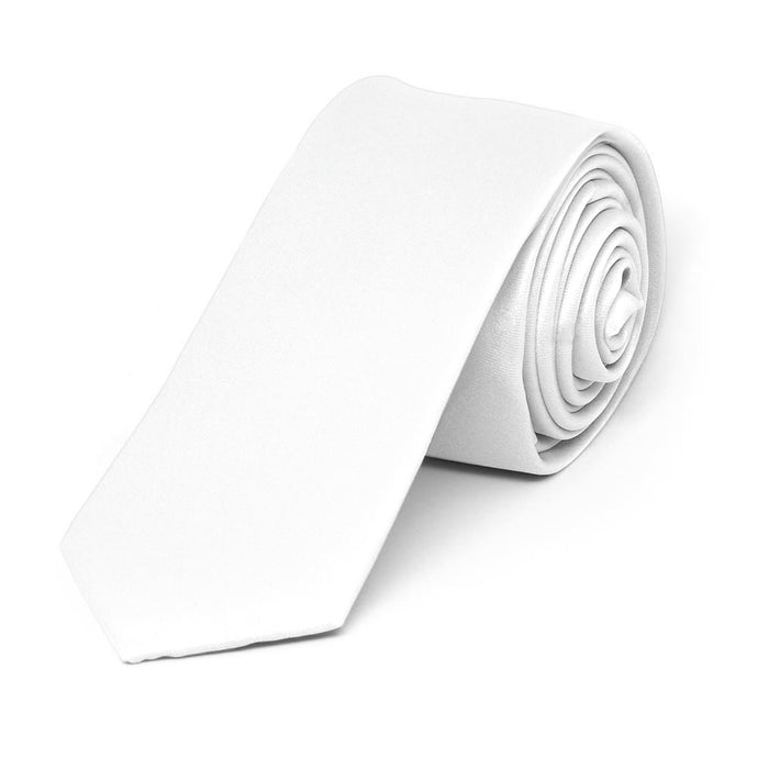 White Skinny Solid Color Necktie, 2
