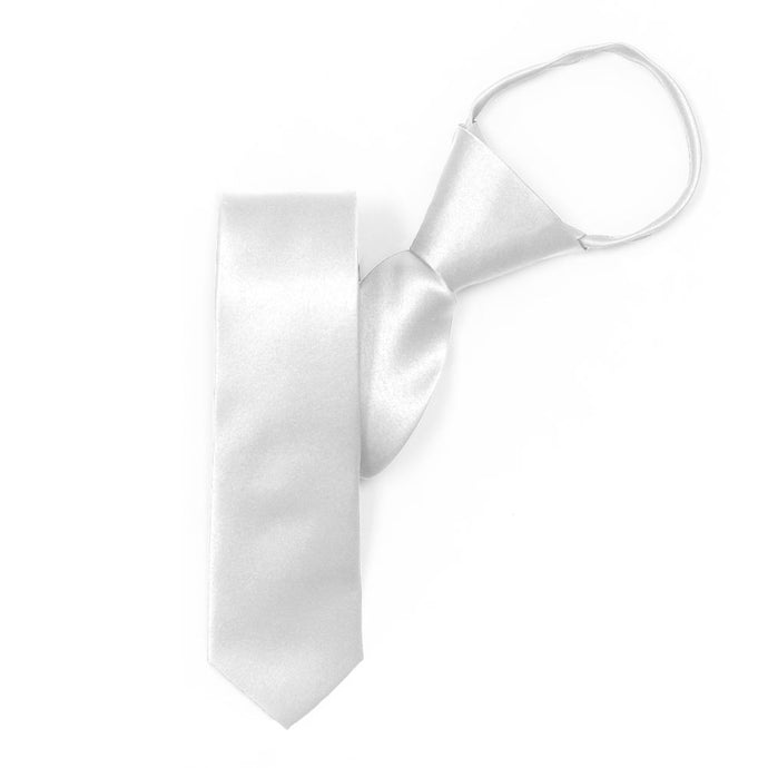 Skinny White Solid Color Zipper Tie