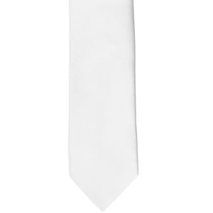 Front view of a white solid tie in a slim width