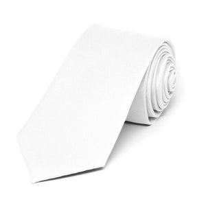 White Slim Solid Color Necktie, 2.5" Width