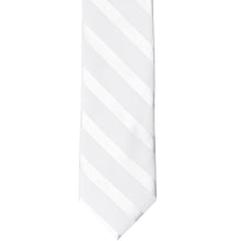 Load image into Gallery viewer, The front of a white tone-on-tone striped tie in a slim width