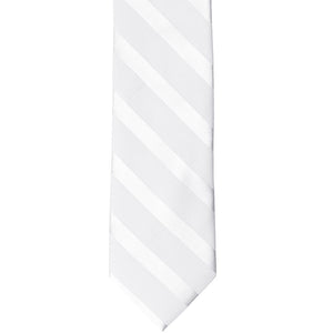 The front of a white tone-on-tone striped tie in a slim width
