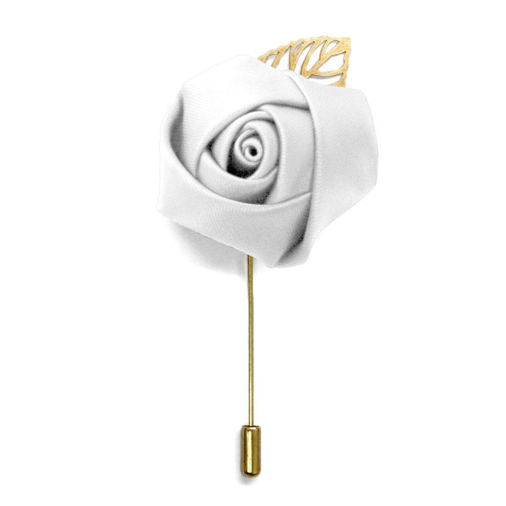 TieMart White Premium Flower Lapel Pin