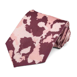 A men's camo tie in shades of petal pink and wine