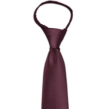 Load image into Gallery viewer, The knot and front view of a wine colored zipper tie