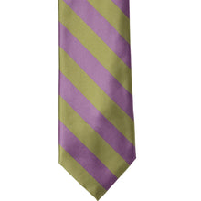 Load image into Gallery viewer, The front of a wisteria and fern striped tie, laid out flat