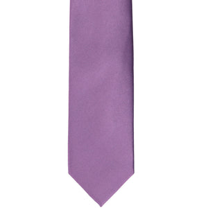 Front bottom view on a wisteria purple slim tie