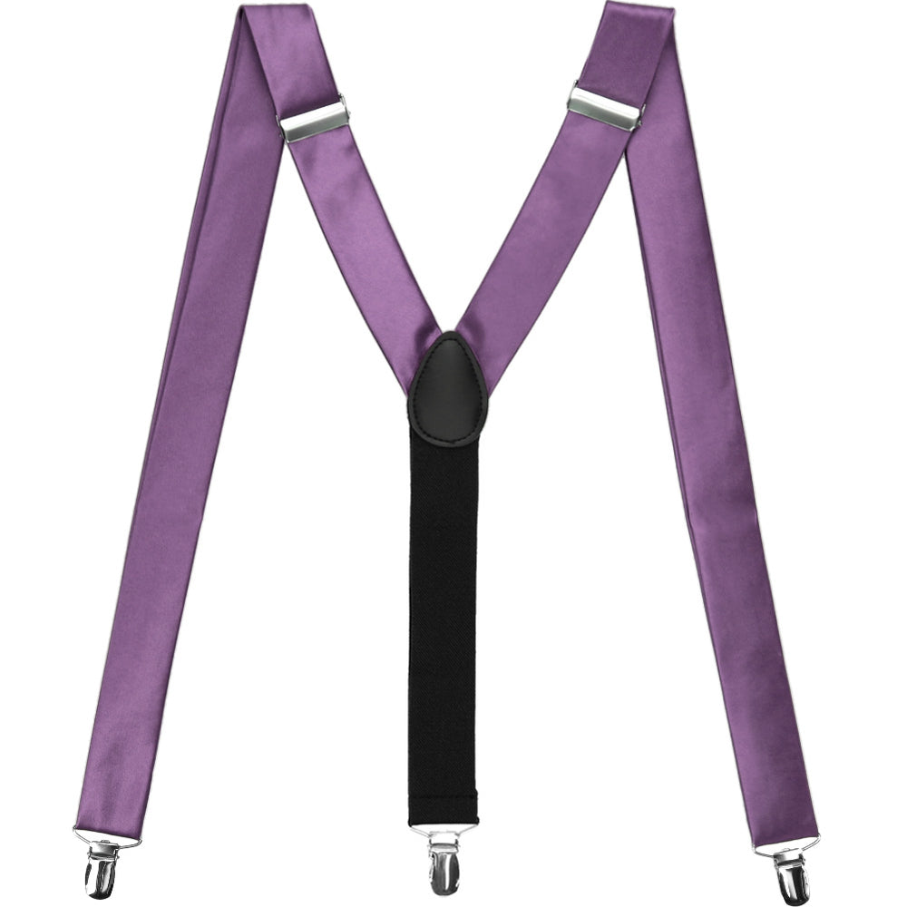 Wisteria purple suspenders, displayed in an M shape to show off the clips and Y-design style