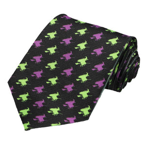 Green and lime witch silhouettes on a black novelty tie