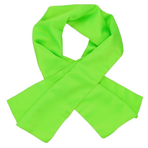 A hot lime green solid scarf, crossed over itself