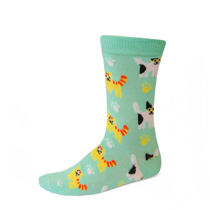Women's kittens theme socks on seafoam background