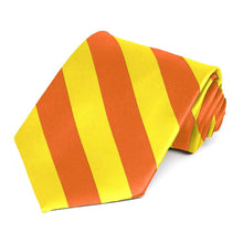 Load image into Gallery viewer, Yellow and orange striped tie, rolled view