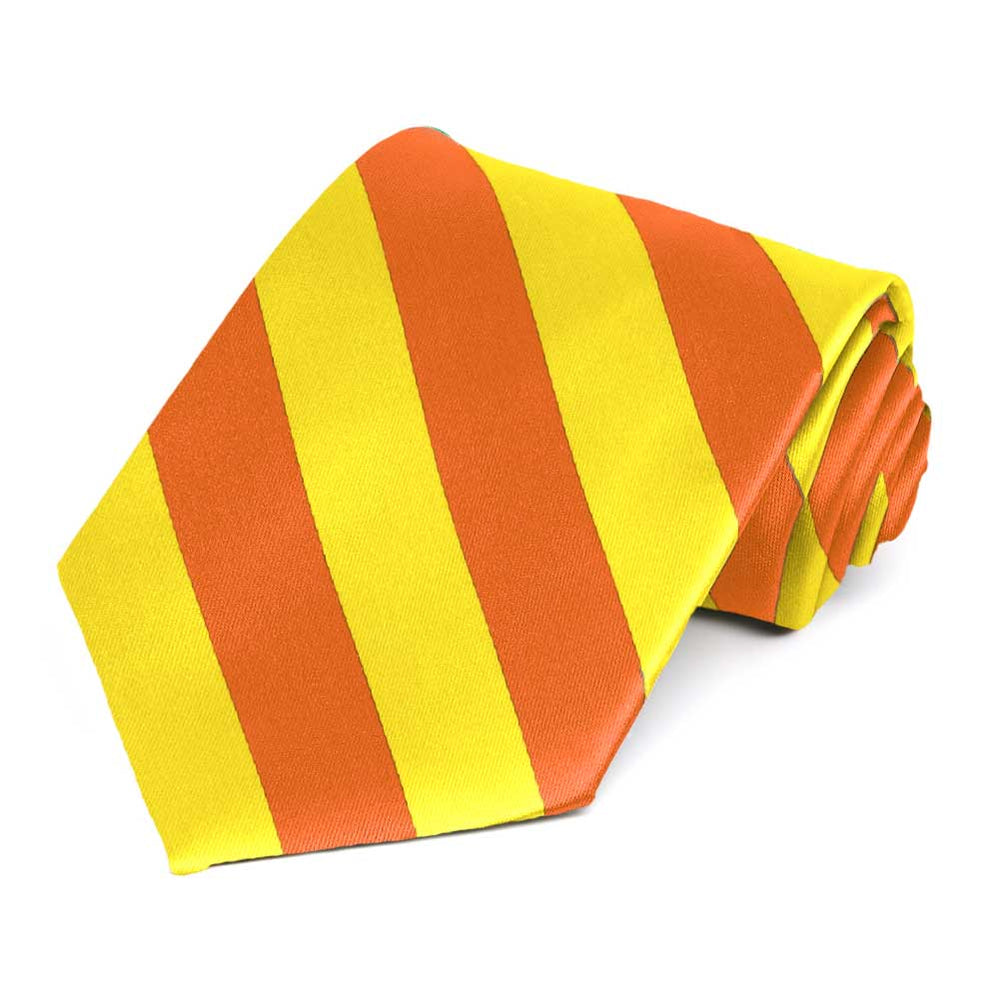 Yellow and orange striped tie, rolled view